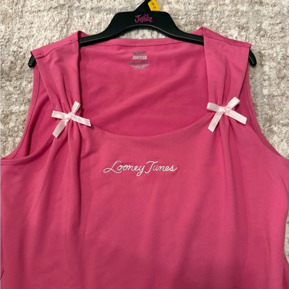 Justice Pink Looney Tunes Bow Detail Tank Top size XL 16/18-NWT